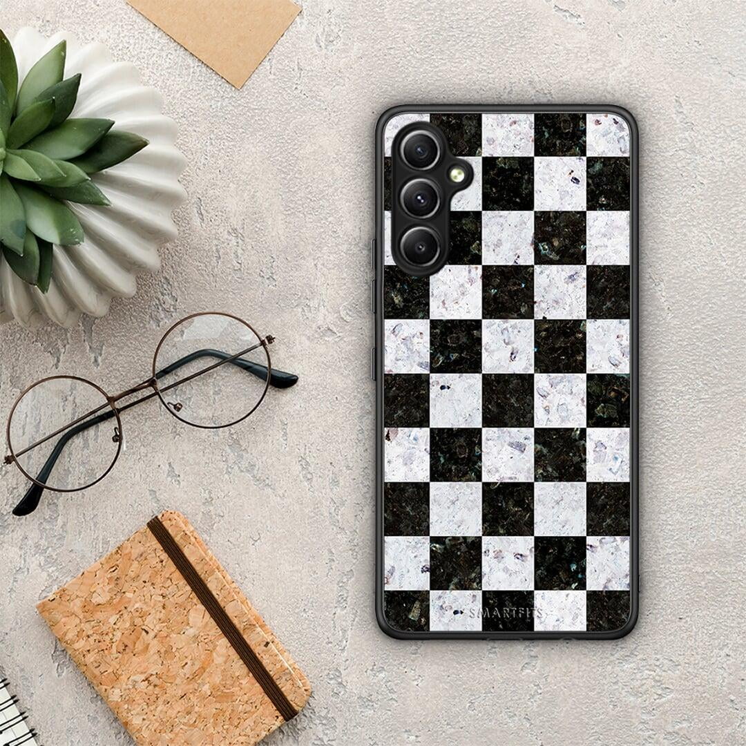 Θήκη Samsung Galaxy A34 Marble Square Geometric από τη Smartfits με σχέδιο στο πίσω μέρος και μαύρο περίβλημα | Samsung Galaxy A34 Marble Square Geometric Case with Colorful Back and Black Bezels