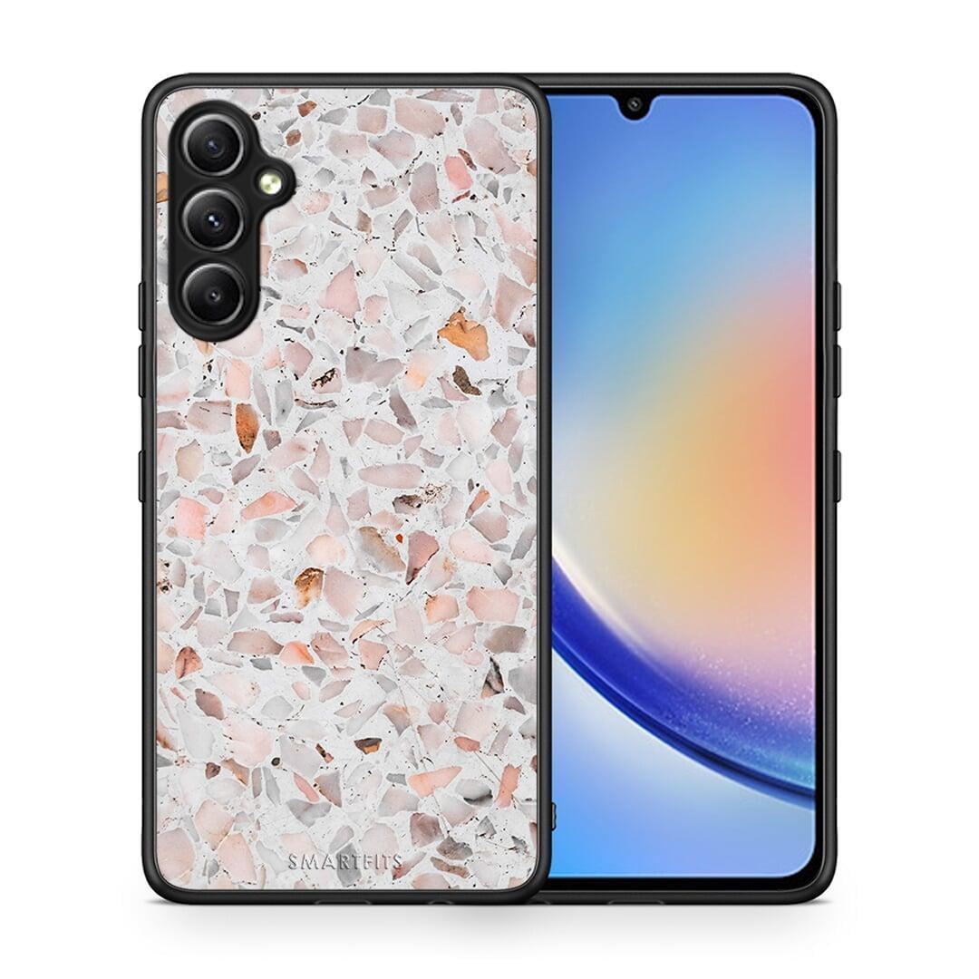 Θήκη Samsung Galaxy A34 Marble Terrazzo από τη Smartfits με σχέδιο στο πίσω μέρος και μαύρο περίβλημα | Samsung Galaxy A34 Marble Terrazzo Case with Colorful Back and Black Bezels