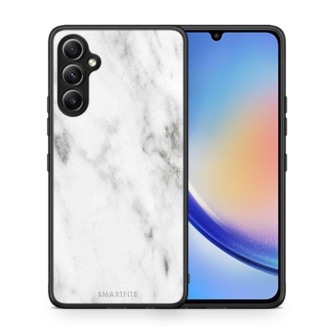 Θήκη Samsung Galaxy A34 Marble White από τη Smartfits με σχέδιο στο πίσω μέρος και μαύρο περίβλημα | Samsung Galaxy A34 Marble White Case with Colorful Back and Black Bezels