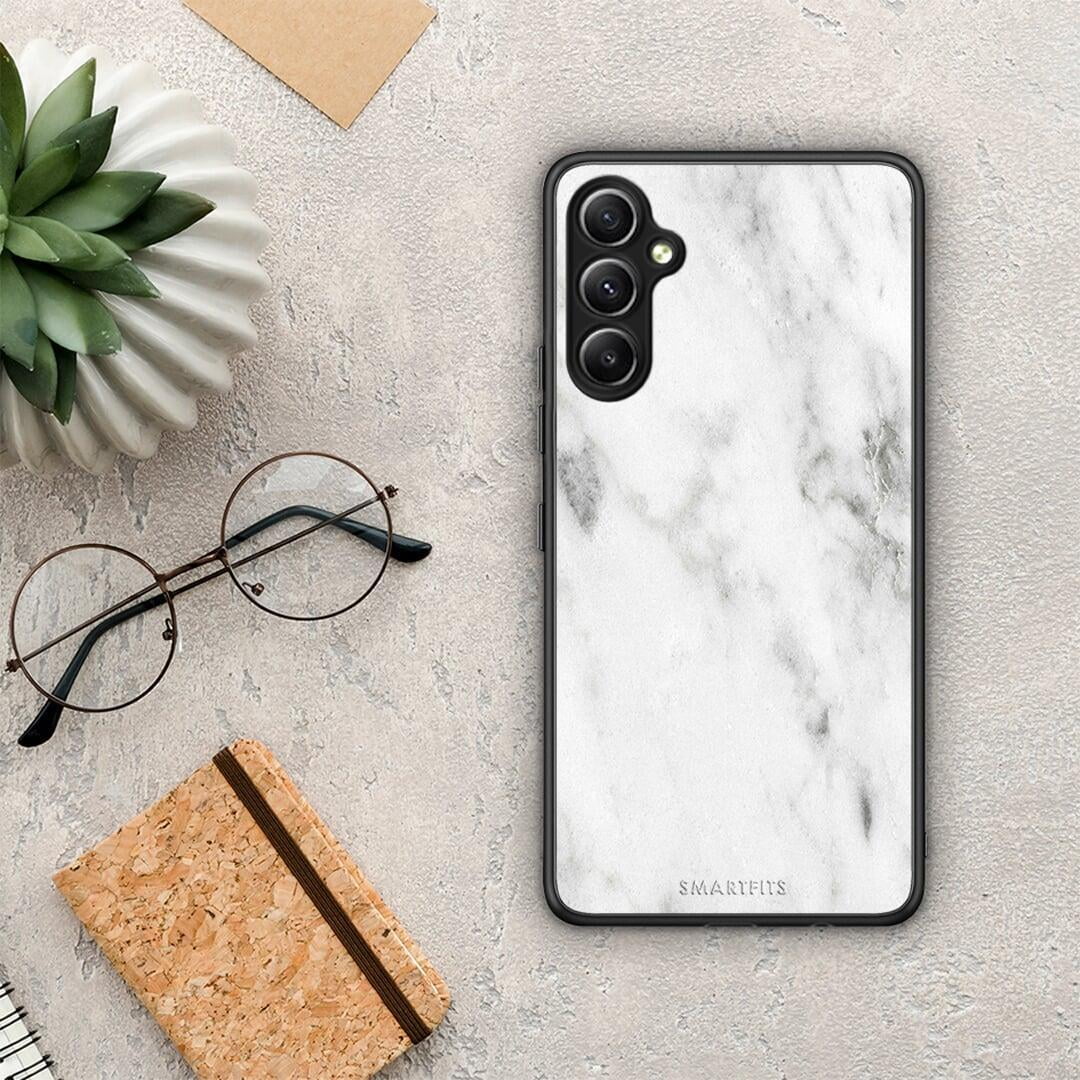 Θήκη Samsung Galaxy A34 Marble White από τη Smartfits με σχέδιο στο πίσω μέρος και μαύρο περίβλημα | Samsung Galaxy A34 Marble White Case with Colorful Back and Black Bezels