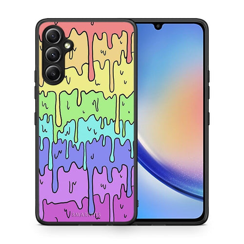Θήκη Samsung Galaxy A34 Melting Rainbow από τη Smartfits με σχέδιο στο πίσω μέρος και μαύρο περίβλημα | Samsung Galaxy A34 Melting Rainbow Case with Colorful Back and Black Bezels