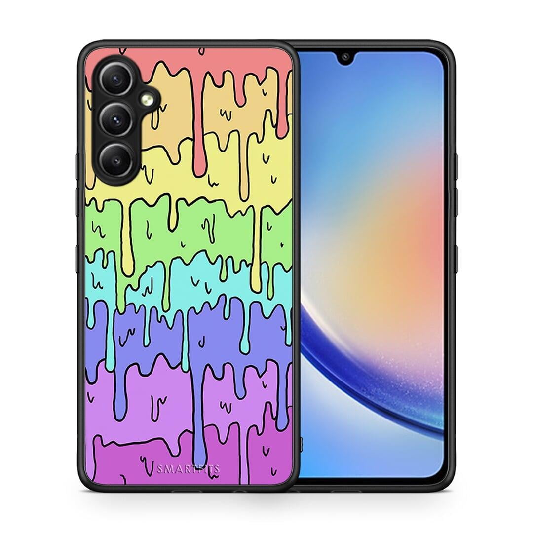 Θήκη Samsung Galaxy A34 Melting Rainbow από τη Smartfits με σχέδιο στο πίσω μέρος και μαύρο περίβλημα | Samsung Galaxy A34 Melting Rainbow Case with Colorful Back and Black Bezels