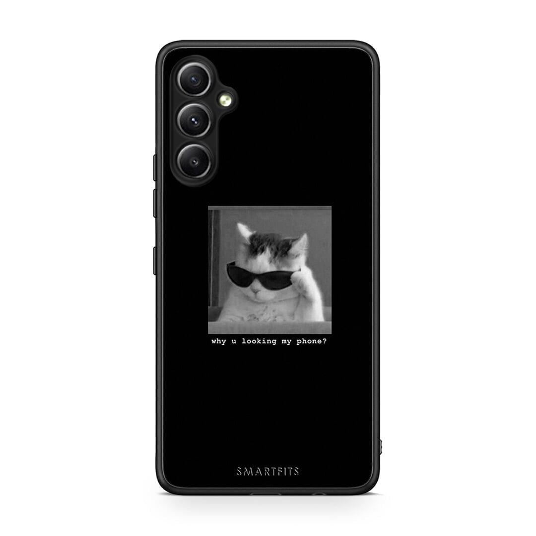 Θήκη Samsung Galaxy A34 Meme Cat από τη Smartfits με σχέδιο στο πίσω μέρος και μαύρο περίβλημα | Samsung Galaxy A34 Meme Cat Case with Colorful Back and Black Bezels