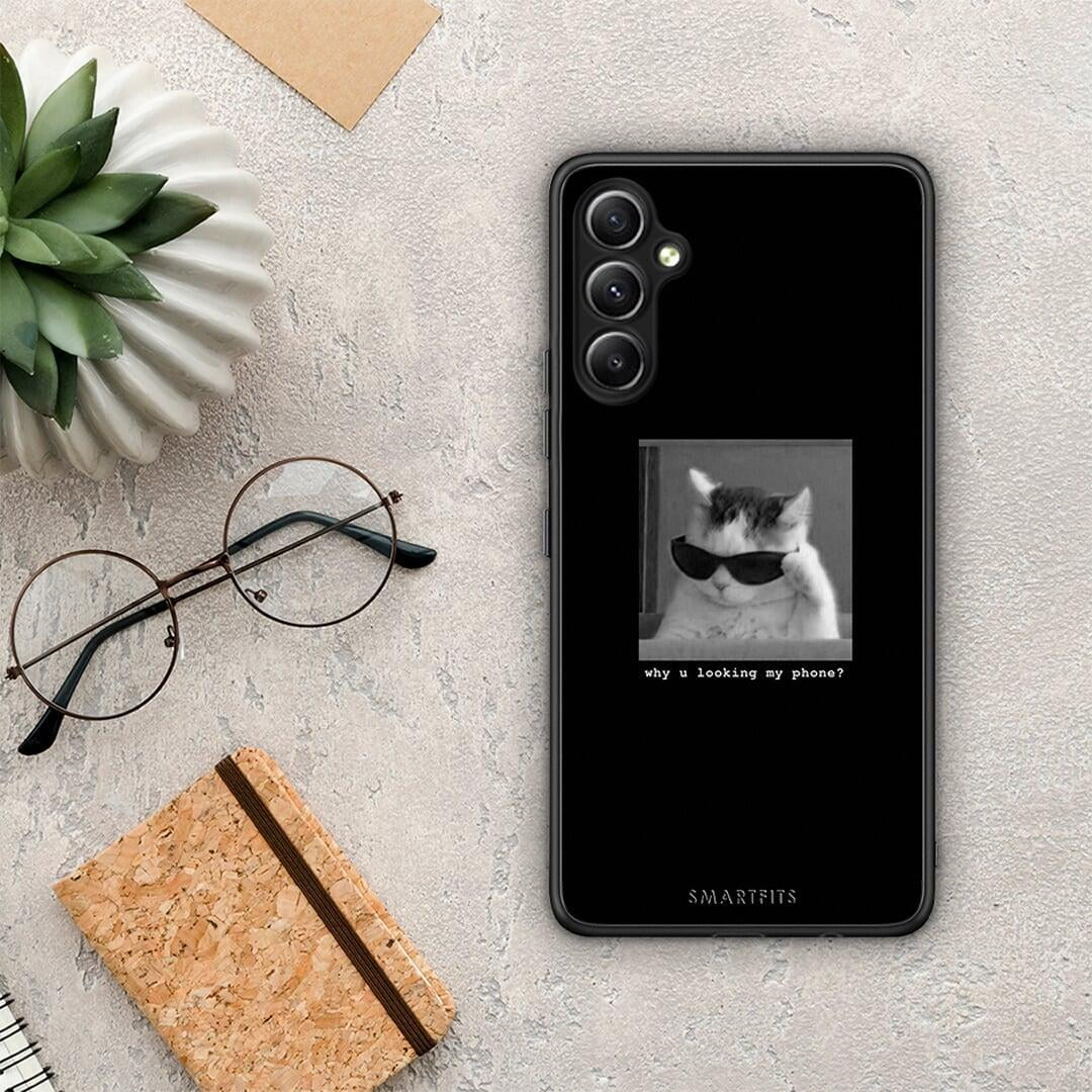 Θήκη Samsung Galaxy A34 Meme Cat από τη Smartfits με σχέδιο στο πίσω μέρος και μαύρο περίβλημα | Samsung Galaxy A34 Meme Cat Case with Colorful Back and Black Bezels