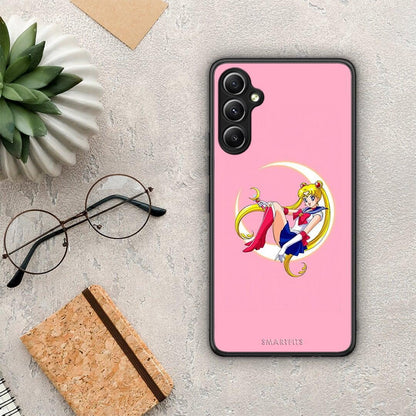 Θήκη Samsung Galaxy A34 Moon Girl από τη Smartfits με σχέδιο στο πίσω μέρος και μαύρο περίβλημα | Samsung Galaxy A34 Moon Girl Case with Colorful Back and Black Bezels