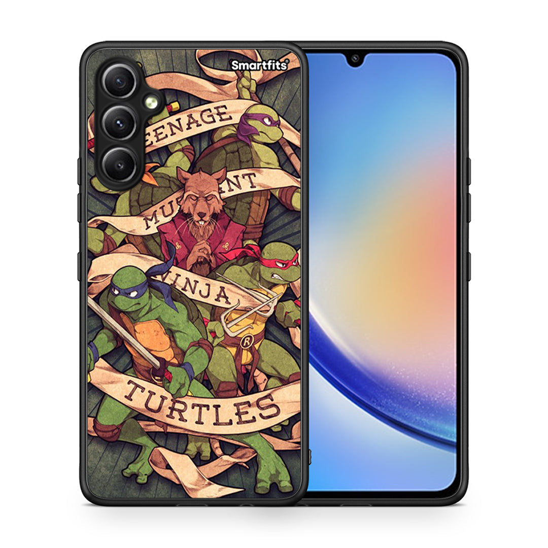 Θήκη Samsung Galaxy A34 Ninja Turtles από τη Smartfits με σχέδιο στο πίσω μέρος και μαύρο περίβλημα | Samsung Galaxy A34 Ninja Turtles Case with Colorful Back and Black Bezels