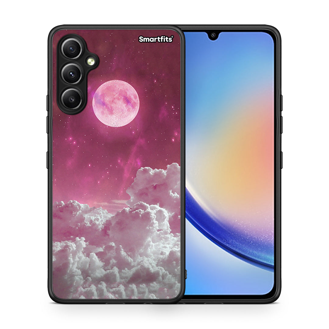 Θήκη Samsung Galaxy A34 Pink Moon από τη Smartfits με σχέδιο στο πίσω μέρος και μαύρο περίβλημα | Samsung Galaxy A34 Pink Moon Case with Colorful Back and Black Bezels