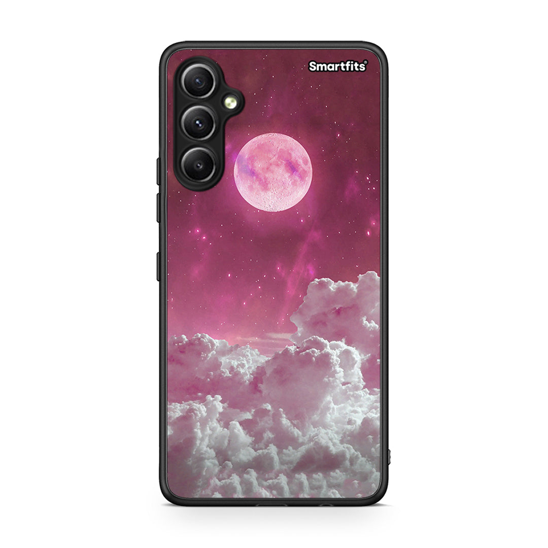 Θήκη Samsung Galaxy A34 Pink Moon από τη Smartfits με σχέδιο στο πίσω μέρος και μαύρο περίβλημα | Samsung Galaxy A34 Pink Moon Case with Colorful Back and Black Bezels