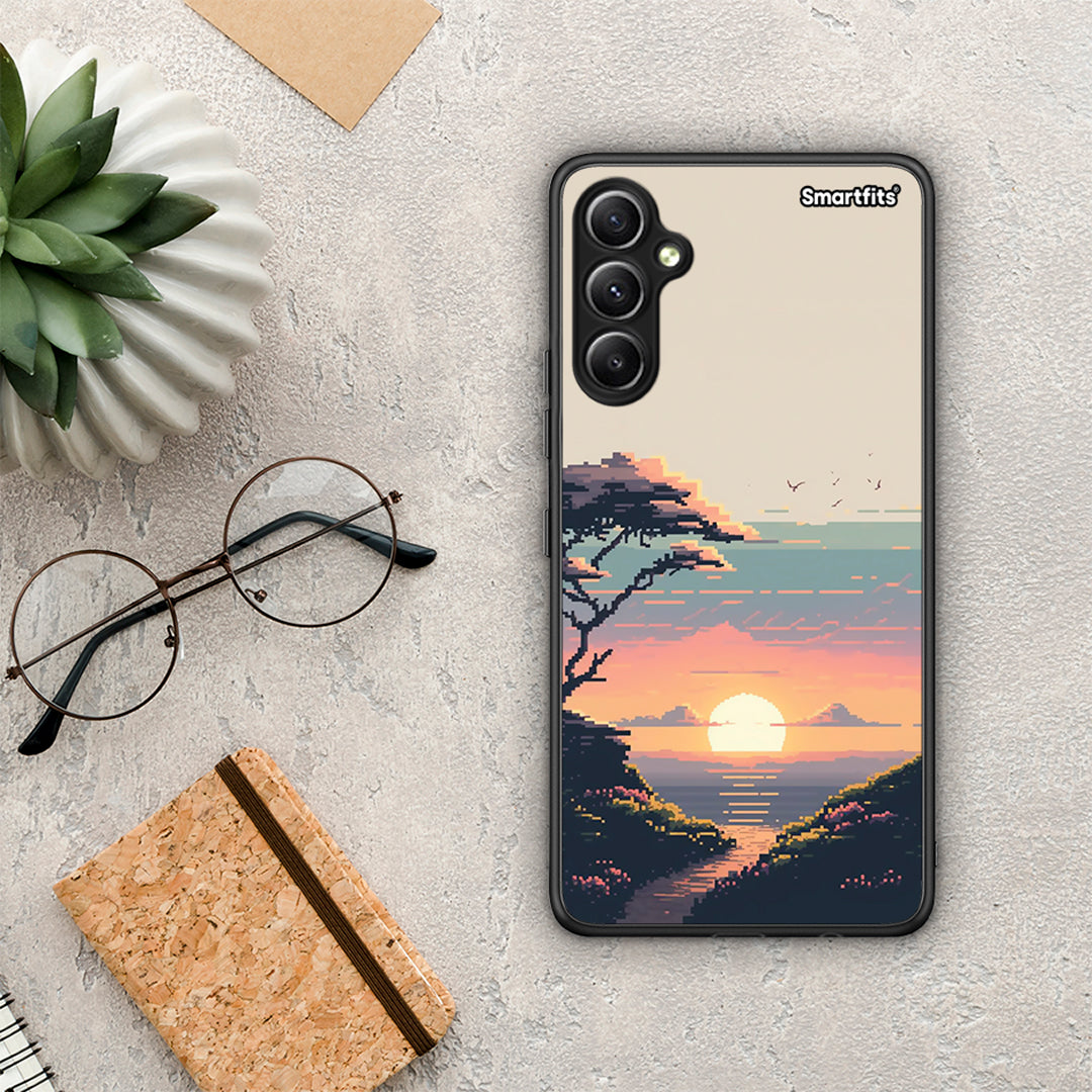 Θήκη Samsung Galaxy A34 Pixel Sunset από τη Smartfits με σχέδιο στο πίσω μέρος και μαύρο περίβλημα | Samsung Galaxy A34 Pixel Sunset Case with Colorful Back and Black Bezels