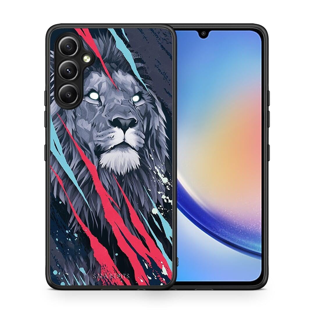 Θήκη Samsung Galaxy A34 PopArt Lion Designer από τη Smartfits με σχέδιο στο πίσω μέρος και μαύρο περίβλημα | Samsung Galaxy A34 PopArt Lion Designer Case with Colorful Back and Black Bezels