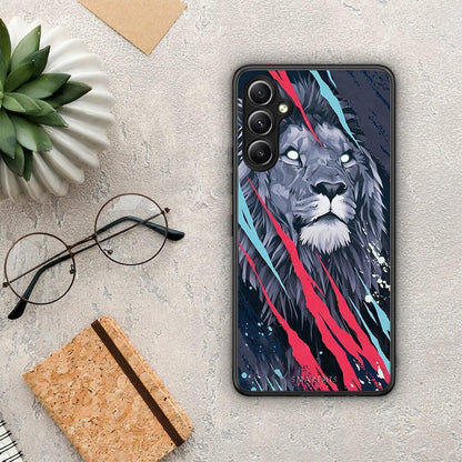Θήκη Samsung Galaxy A34 PopArt Lion Designer από τη Smartfits με σχέδιο στο πίσω μέρος και μαύρο περίβλημα | Samsung Galaxy A34 PopArt Lion Designer Case with Colorful Back and Black Bezels
