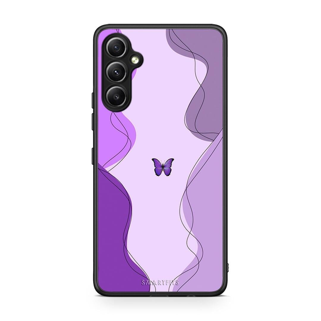 Θήκη Samsung Galaxy A34 Purple Mariposa από τη Smartfits με σχέδιο στο πίσω μέρος και μαύρο περίβλημα | Samsung Galaxy A34 Purple Mariposa Case with Colorful Back and Black Bezels