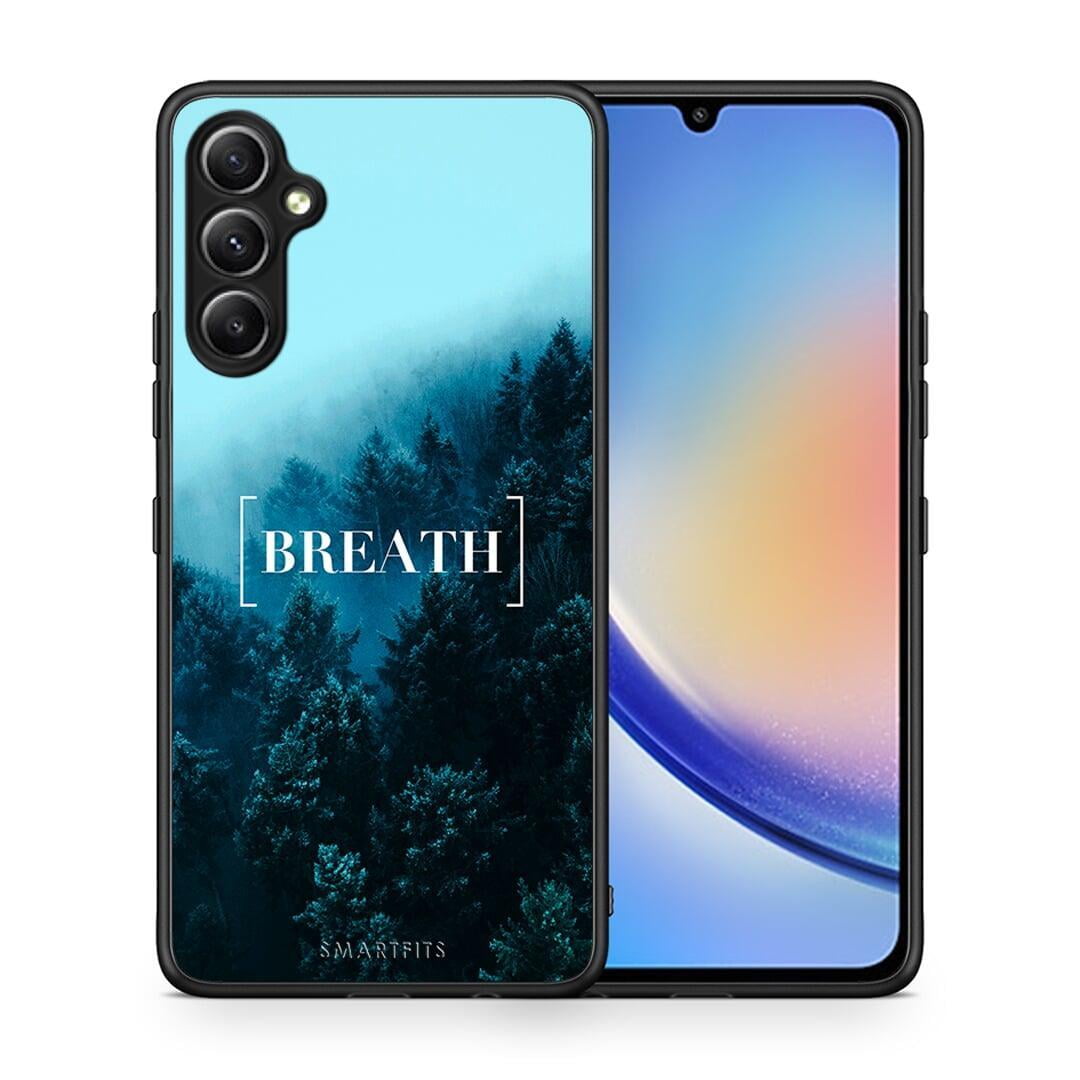 Θήκη Samsung Galaxy A34 Quote Breath από τη Smartfits με σχέδιο στο πίσω μέρος και μαύρο περίβλημα | Samsung Galaxy A34 Quote Breath Case with Colorful Back and Black Bezels