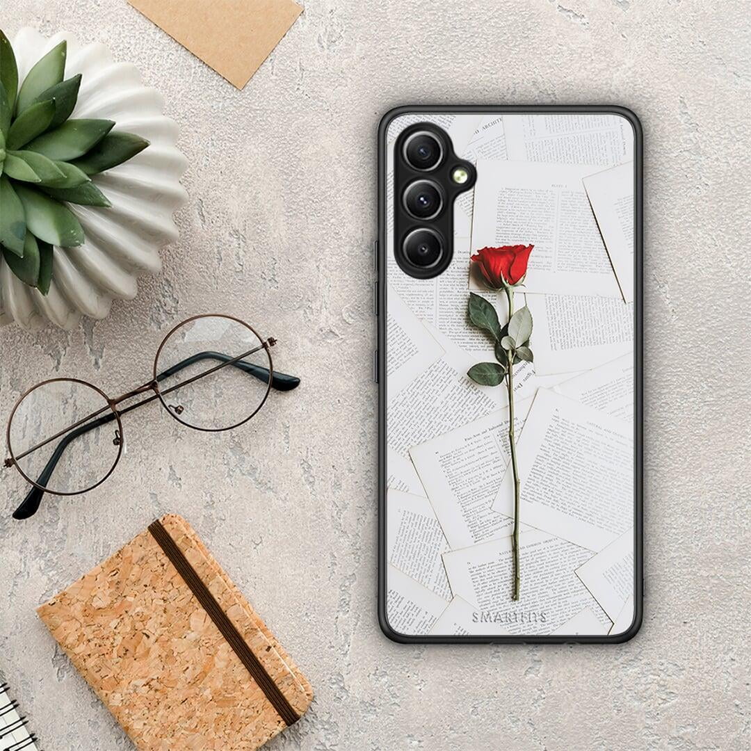 Θήκη Samsung Galaxy A34 Red Rose από τη Smartfits με σχέδιο στο πίσω μέρος και μαύρο περίβλημα | Samsung Galaxy A34 Red Rose Case with Colorful Back and Black Bezels