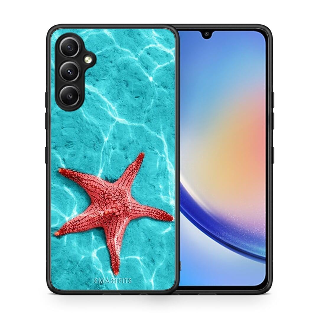 Θήκη Samsung Galaxy A34 Red Starfish από τη Smartfits με σχέδιο στο πίσω μέρος και μαύρο περίβλημα | Samsung Galaxy A34 Red Starfish Case with Colorful Back and Black Bezels