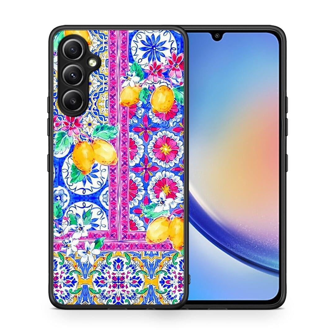 Θήκη Samsung Galaxy A34 Retro Spring από τη Smartfits με σχέδιο στο πίσω μέρος και μαύρο περίβλημα | Samsung Galaxy A34 Retro Spring Case with Colorful Back and Black Bezels