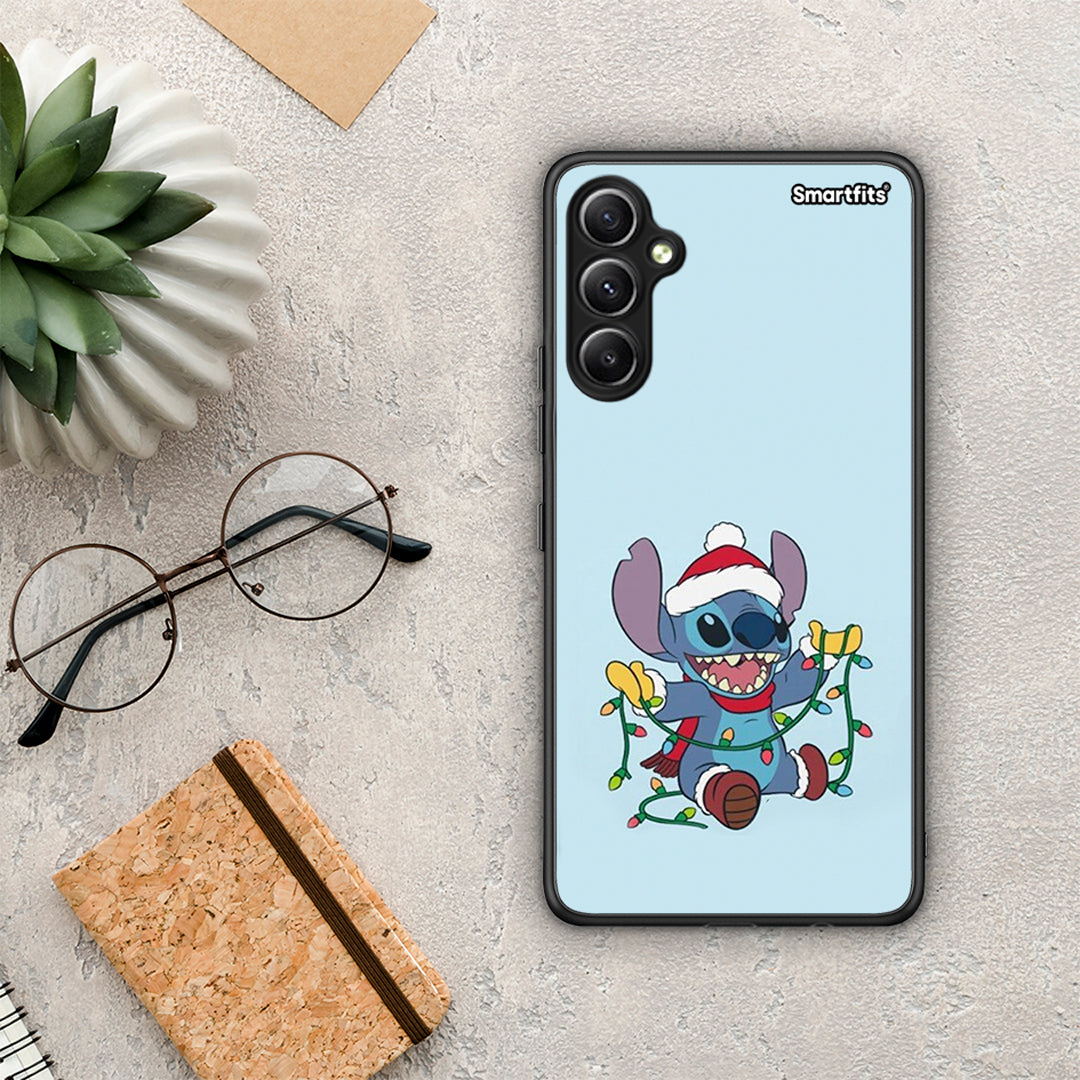 Θήκη Samsung Galaxy A34 Santa Stich από τη Smartfits με σχέδιο στο πίσω μέρος και μαύρο περίβλημα | Samsung Galaxy A34 Santa Stich Case with Colorful Back and Black Bezels