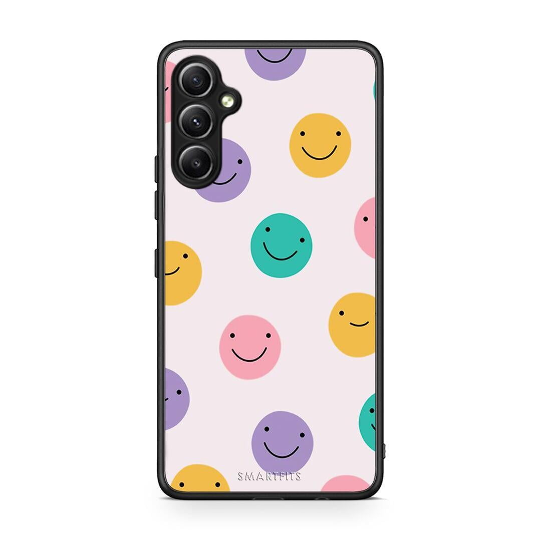 Θήκη Samsung Galaxy A34 Smiley Faces από τη Smartfits με σχέδιο στο πίσω μέρος και μαύρο περίβλημα | Samsung Galaxy A34 Smiley Faces Case with Colorful Back and Black Bezels