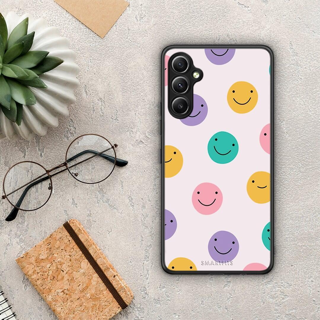 Θήκη Samsung Galaxy A34 Smiley Faces από τη Smartfits με σχέδιο στο πίσω μέρος και μαύρο περίβλημα | Samsung Galaxy A34 Smiley Faces Case with Colorful Back and Black Bezels