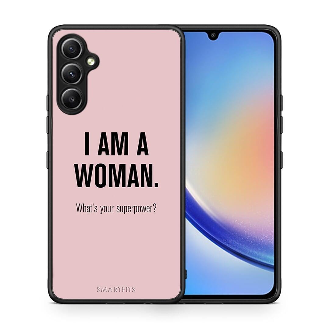 Θήκη Samsung Galaxy A34 Superpower Woman από τη Smartfits με σχέδιο στο πίσω μέρος και μαύρο περίβλημα | Samsung Galaxy A34 Superpower Woman Case with Colorful Back and Black Bezels