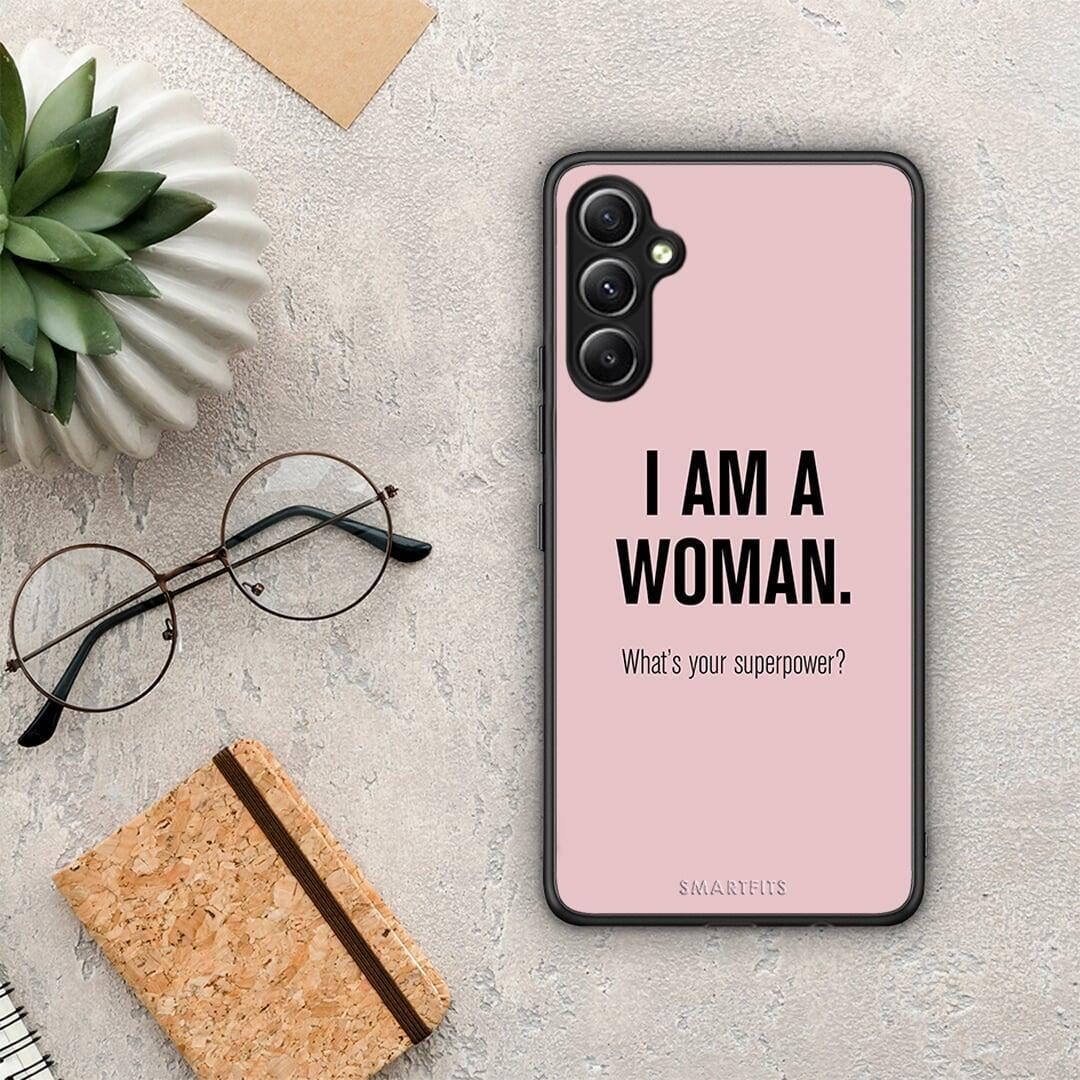 Θήκη Samsung Galaxy A34 Superpower Woman από τη Smartfits με σχέδιο στο πίσω μέρος και μαύρο περίβλημα | Samsung Galaxy A34 Superpower Woman Case with Colorful Back and Black Bezels