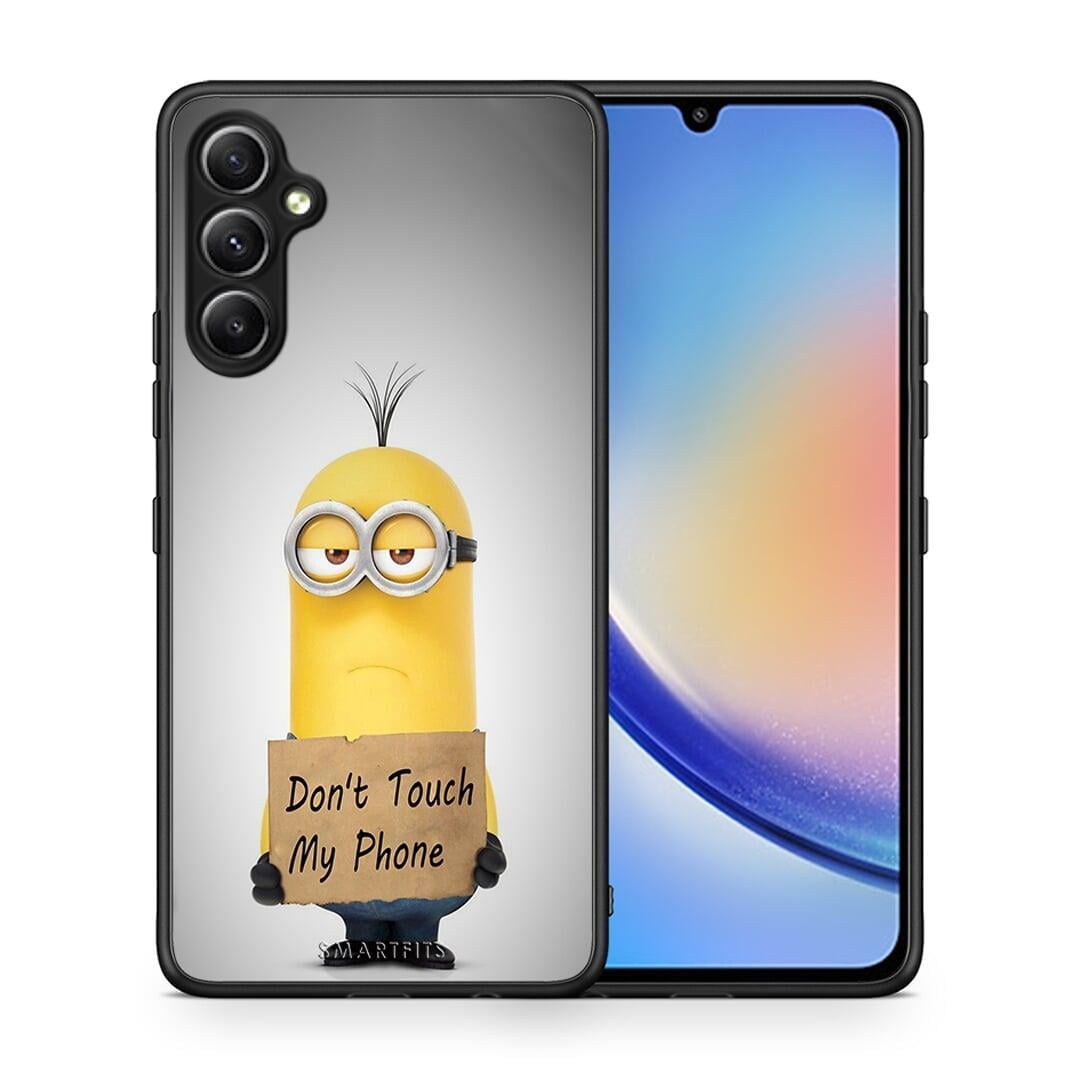 Θήκη Samsung Galaxy A34 Text Minion από τη Smartfits με σχέδιο στο πίσω μέρος και μαύρο περίβλημα | Samsung Galaxy A34 Text Minion Case with Colorful Back and Black Bezels