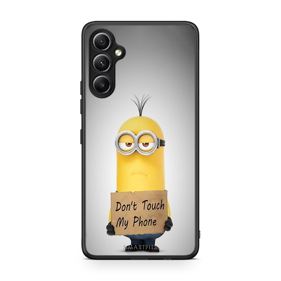 Θήκη Samsung Galaxy A34 Text Minion από τη Smartfits με σχέδιο στο πίσω μέρος και μαύρο περίβλημα | Samsung Galaxy A34 Text Minion Case with Colorful Back and Black Bezels