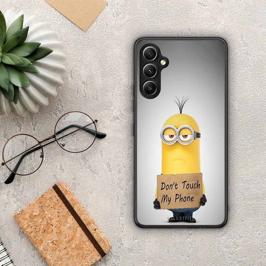 Θήκη Samsung Galaxy A34 Text Minion από τη Smartfits με σχέδιο στο πίσω μέρος και μαύρο περίβλημα | Samsung Galaxy A34 Text Minion Case with Colorful Back and Black Bezels