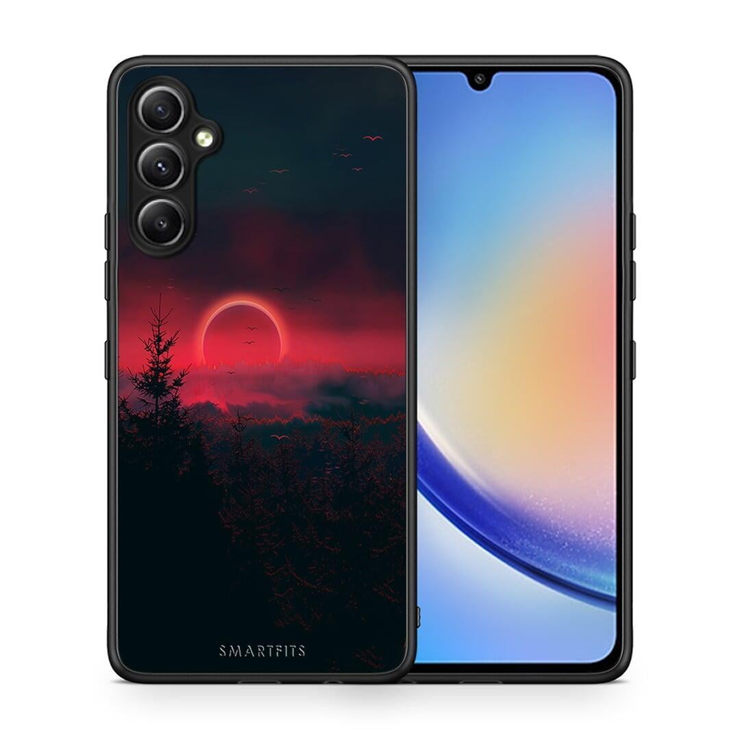 Θήκη Samsung Galaxy A34 Tropic Sunset από τη Smartfits με σχέδιο στο πίσω μέρος και μαύρο περίβλημα | Samsung Galaxy A34 Tropic Sunset Case with Colorful Back and Black Bezels