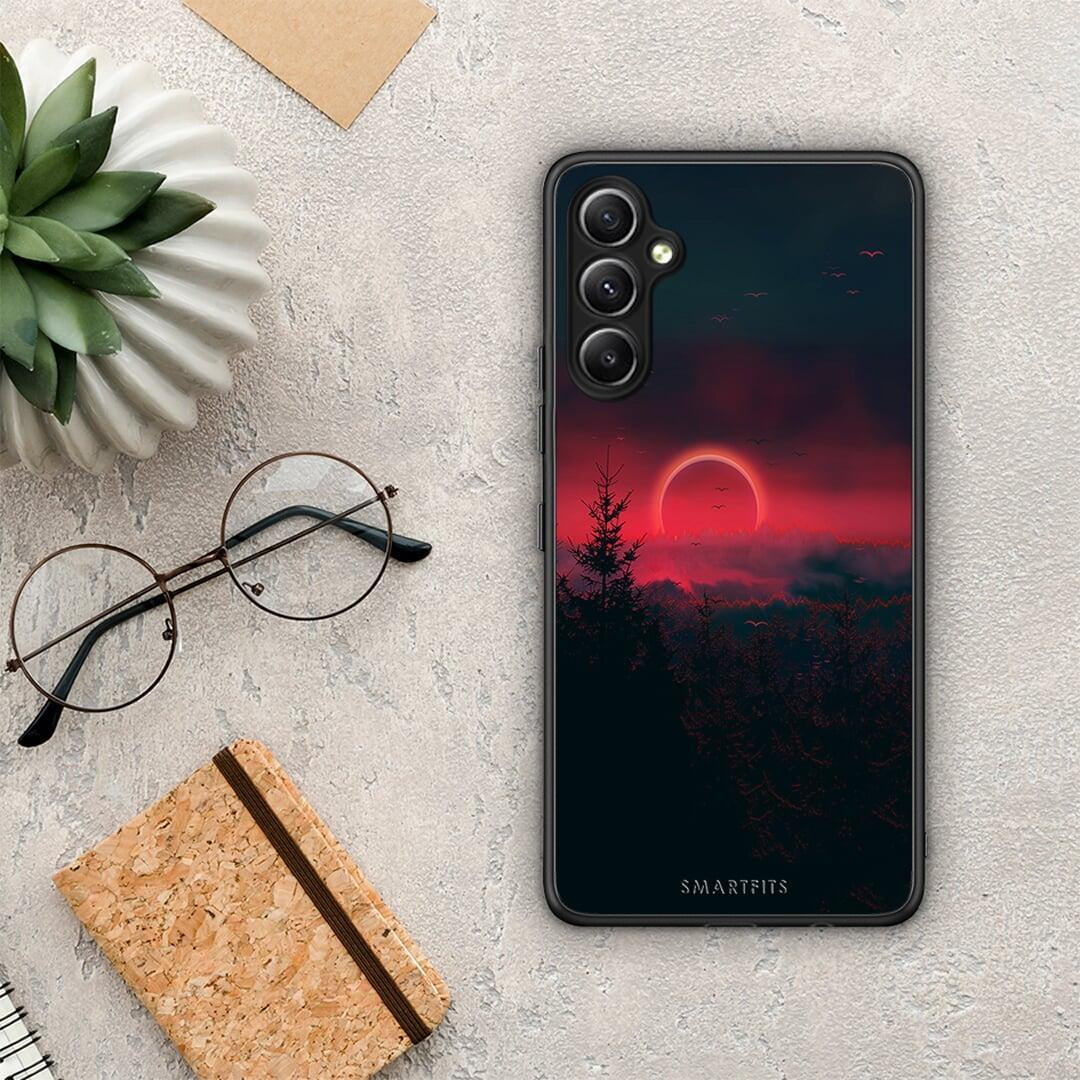 Θήκη Samsung Galaxy A34 Tropic Sunset από τη Smartfits με σχέδιο στο πίσω μέρος και μαύρο περίβλημα | Samsung Galaxy A34 Tropic Sunset Case with Colorful Back and Black Bezels