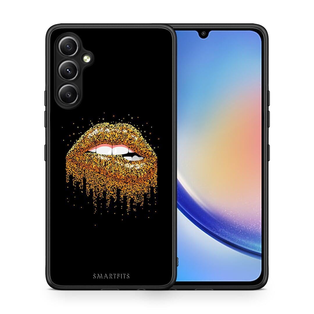 Θήκη Samsung Galaxy A34 Valentine Golden από τη Smartfits με σχέδιο στο πίσω μέρος και μαύρο περίβλημα | Samsung Galaxy A34 Valentine Golden Case with Colorful Back and Black Bezels