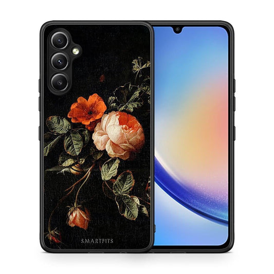 Θήκη Samsung Galaxy A34 Vintage Roses από τη Smartfits με σχέδιο στο πίσω μέρος και μαύρο περίβλημα | Samsung Galaxy A34 Vintage Roses Case with Colorful Back and Black Bezels