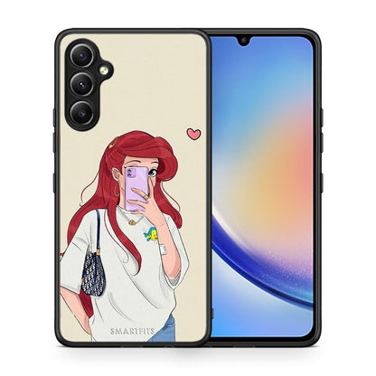 Θήκη Samsung Galaxy A34 Walking Mermaid από τη Smartfits με σχέδιο στο πίσω μέρος και μαύρο περίβλημα | Samsung Galaxy A34 Walking Mermaid Case with Colorful Back and Black Bezels
