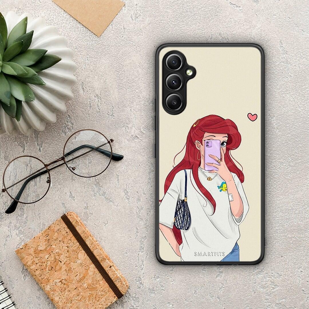 Θήκη Samsung Galaxy A34 Walking Mermaid από τη Smartfits με σχέδιο στο πίσω μέρος και μαύρο περίβλημα | Samsung Galaxy A34 Walking Mermaid Case with Colorful Back and Black Bezels