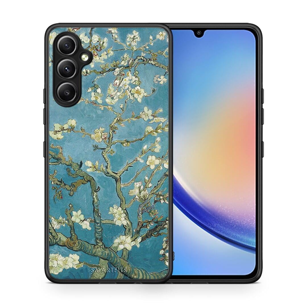 Θήκη Samsung Galaxy A34 White Blossoms από τη Smartfits με σχέδιο στο πίσω μέρος και μαύρο περίβλημα | Samsung Galaxy A34 White Blossoms Case with Colorful Back and Black Bezels