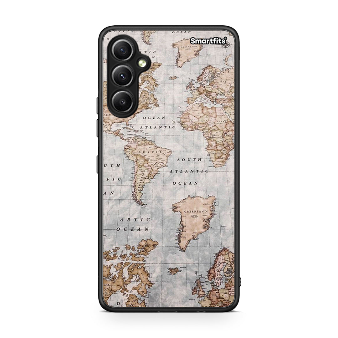 Θήκη Samsung Galaxy A34 World Map από τη Smartfits με σχέδιο στο πίσω μέρος και μαύρο περίβλημα | Samsung Galaxy A34 World Map Case with Colorful Back and Black Bezels