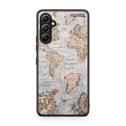 Θήκη Samsung Galaxy A34 World Map από τη Smartfits με σχέδιο στο πίσω μέρος και μαύρο περίβλημα | Samsung Galaxy A34 World Map Case with Colorful Back and Black Bezels