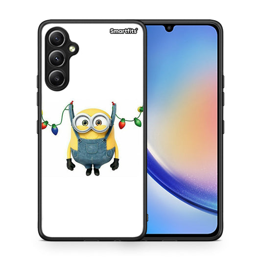 Θήκη Samsung Galaxy A34 Xmas Minion Lights από τη Smartfits με σχέδιο στο πίσω μέρος και μαύρο περίβλημα | Samsung Galaxy A34 Xmas Minion Lights Case with Colorful Back and Black Bezels