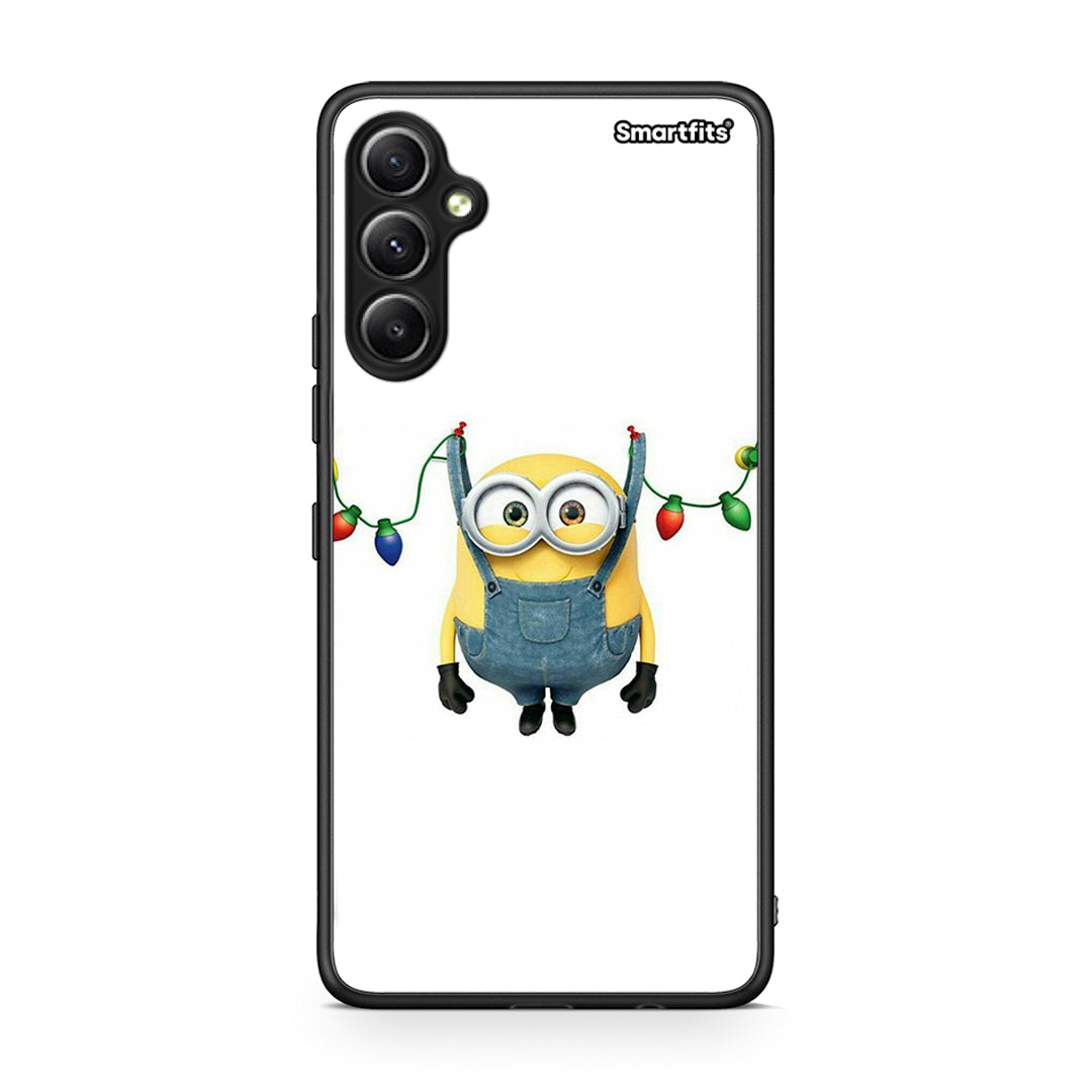 Θήκη Samsung Galaxy A34 Xmas Minion Lights από τη Smartfits με σχέδιο στο πίσω μέρος και μαύρο περίβλημα | Samsung Galaxy A34 Xmas Minion Lights Case with Colorful Back and Black Bezels