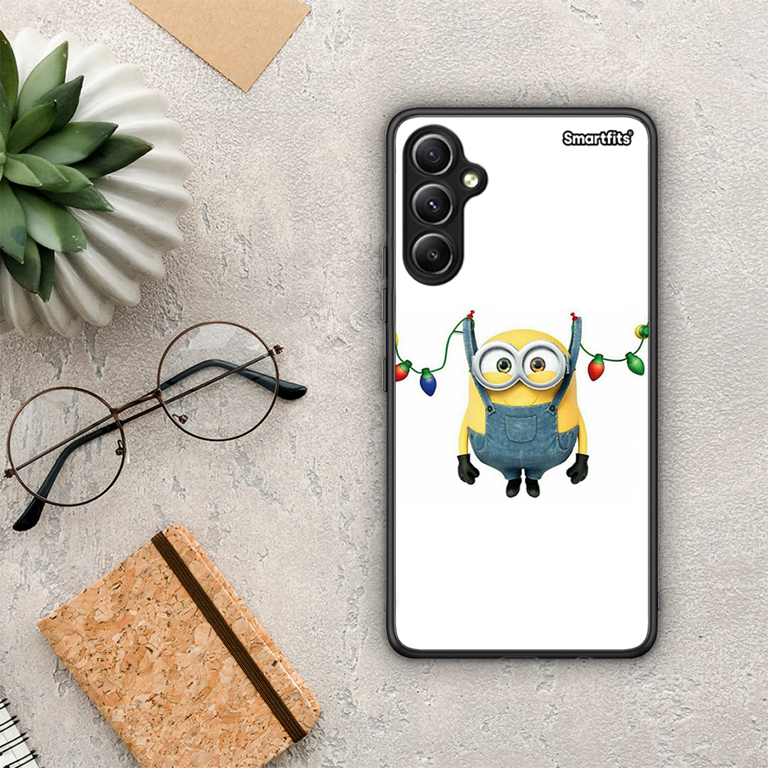 Θήκη Samsung Galaxy A34 Xmas Minion Lights από τη Smartfits με σχέδιο στο πίσω μέρος και μαύρο περίβλημα | Samsung Galaxy A34 Xmas Minion Lights Case with Colorful Back and Black Bezels