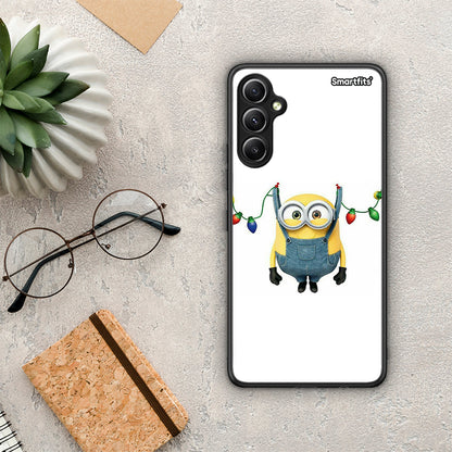 Θήκη Samsung Galaxy A34 Xmas Minion Lights από τη Smartfits με σχέδιο στο πίσω μέρος και μαύρο περίβλημα | Samsung Galaxy A34 Xmas Minion Lights Case with Colorful Back and Black Bezels