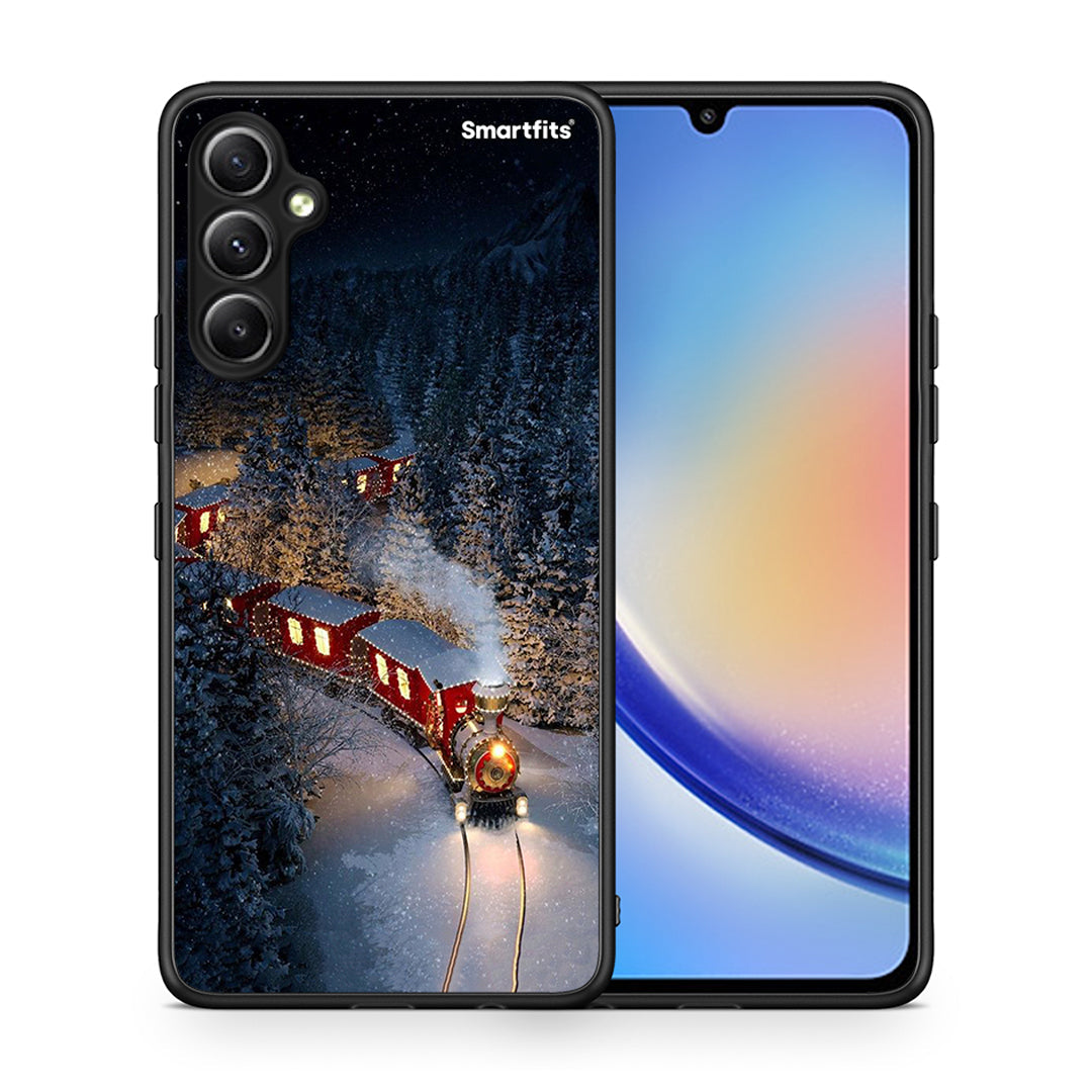 Θήκη Samsung Galaxy A34 Xmas Train από τη Smartfits με σχέδιο στο πίσω μέρος και μαύρο περίβλημα | Samsung Galaxy A34 Xmas Train Case with Colorful Back and Black Bezels