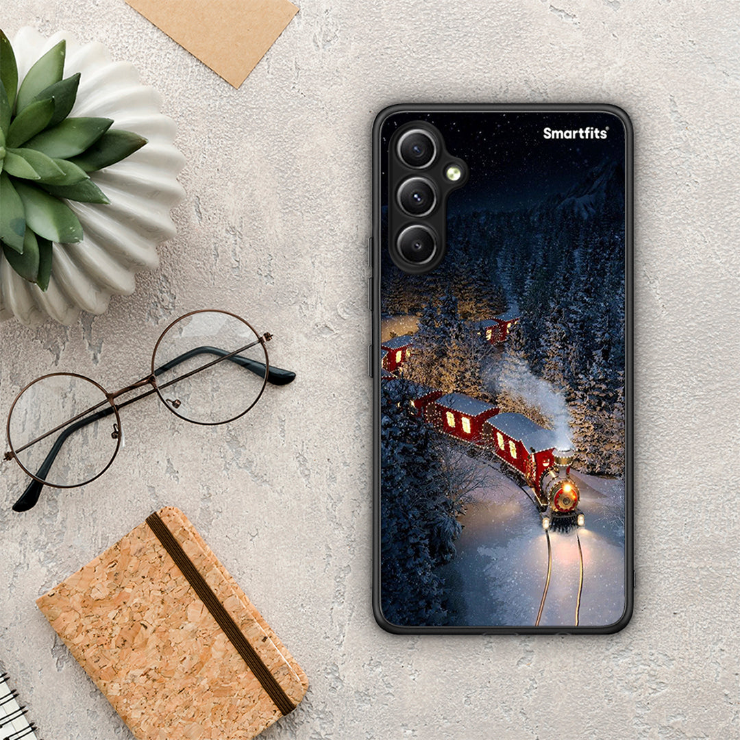 Θήκη Samsung Galaxy A34 Xmas Train από τη Smartfits με σχέδιο στο πίσω μέρος και μαύρο περίβλημα | Samsung Galaxy A34 Xmas Train Case with Colorful Back and Black Bezels