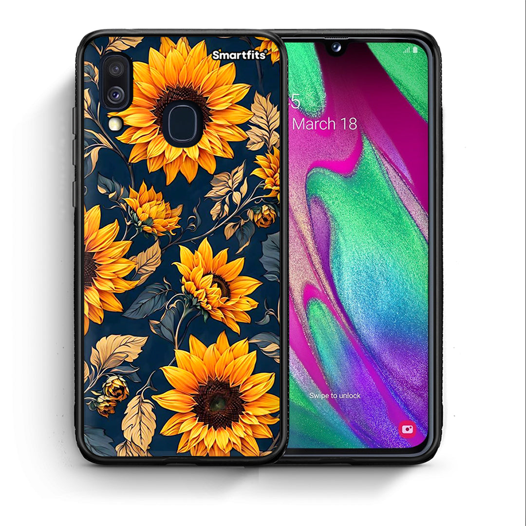 Θήκη Samsung A40 Autumn Sunflowers από τη Smartfits με σχέδιο στο πίσω μέρος και μαύρο περίβλημα | Samsung A40 Autumn Sunflowers case with colorful back and black bezels