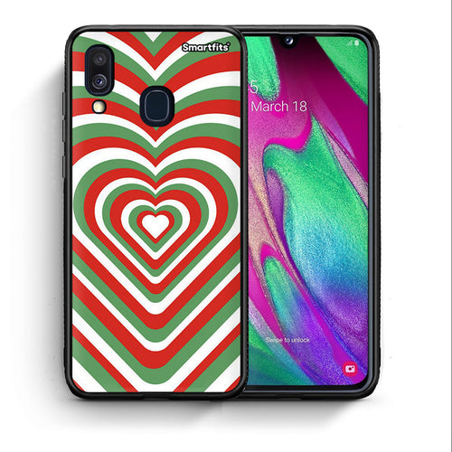 Θήκη Samsung A40 Christmas Hearts από τη Smartfits με σχέδιο στο πίσω μέρος και μαύρο περίβλημα | Samsung A40 Christmas Hearts case with colorful back and black bezels