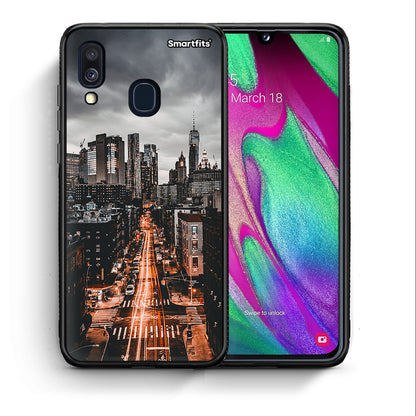 Θήκη Samsung A40 City Lights από τη Smartfits με σχέδιο στο πίσω μέρος και μαύρο περίβλημα | Samsung A40 City Lights case with colorful back and black bezels