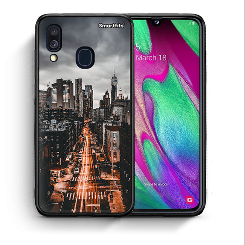 Θήκη Samsung A40 City Lights από τη Smartfits με σχέδιο στο πίσω μέρος και μαύρο περίβλημα | Samsung A40 City Lights case with colorful back and black bezels