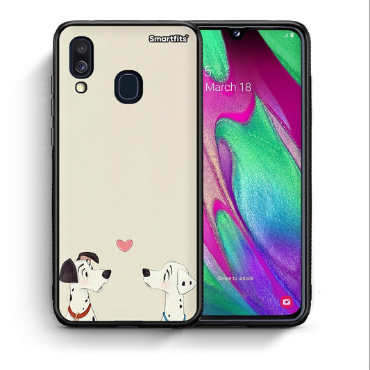 Θήκη Samsung A40 Dalmatians Love από τη Smartfits με σχέδιο στο πίσω μέρος και μαύρο περίβλημα | Samsung A40 Dalmatians Love case with colorful back and black bezels