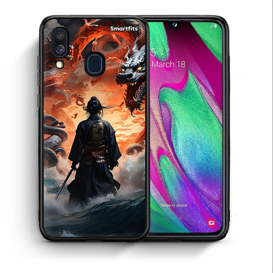 Θήκη Samsung A40 Dragons Fight από τη Smartfits με σχέδιο στο πίσω μέρος και μαύρο περίβλημα | Samsung A40 Dragons Fight case with colorful back and black bezels