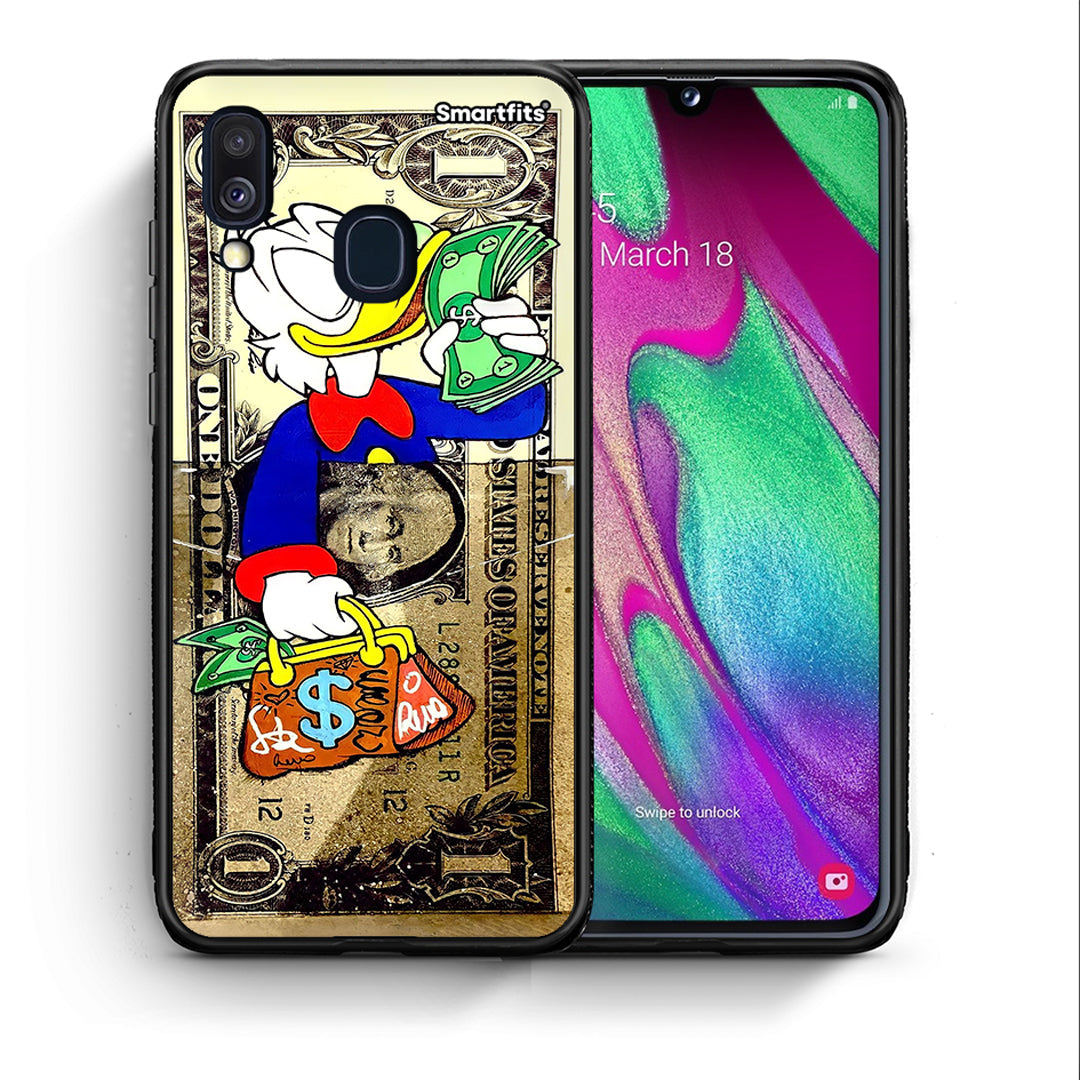 Θήκη Samsung A40 Duck Money από τη Smartfits με σχέδιο στο πίσω μέρος και μαύρο περίβλημα | Samsung A40 Duck Money case with colorful back and black bezels
